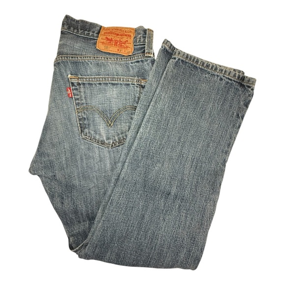Levis Jeans 501 Straight Button Fly Blue Jeans - Picture 1 of 16